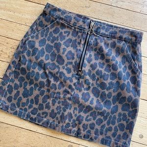 Leopard print denim mini skirt